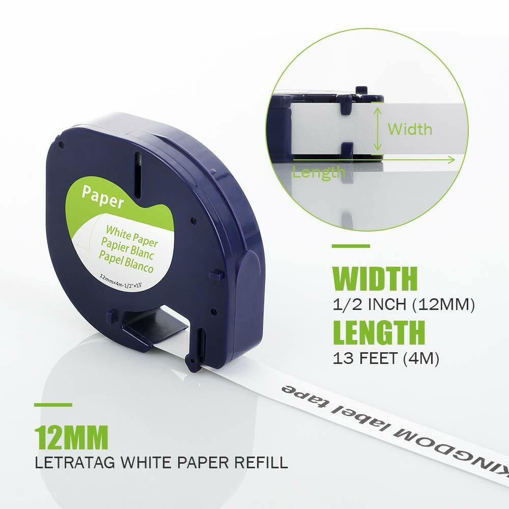 3/5/10PK 12mm Letra Tag Tapes Compatible for Dymo A91330 A91220 A91200 Black on White Label Tape for DYMO LetraTag Plus LT100H