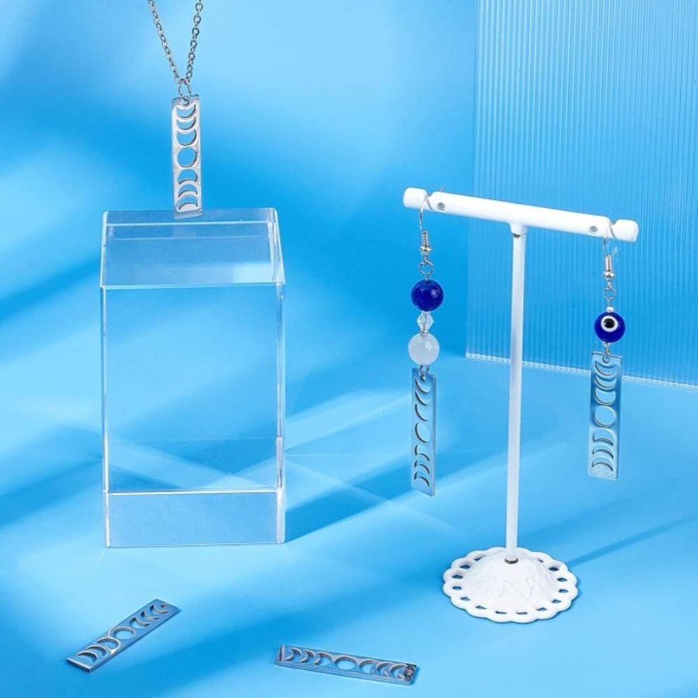 10pcs Stainless Steel Moon Phase Bar Pendants Rectangle Lasting Plated Charm  Handmade Crafts Lovers