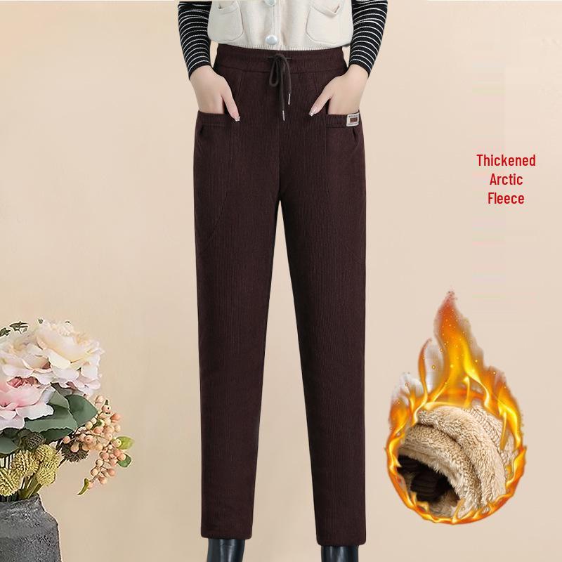 Extra-Warm Fleece Trousers for Middle-Aged and Elderly Women - Winter-Ready, Thickened Cotton, Plus Size