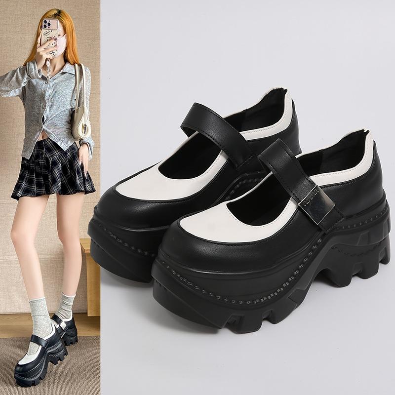 Fashion High Platform 7.5CM Loafers Pump Women Comfortable Wedges Party Dress Shoes RoundToe Thick Soled Punk High Hidden Shoes