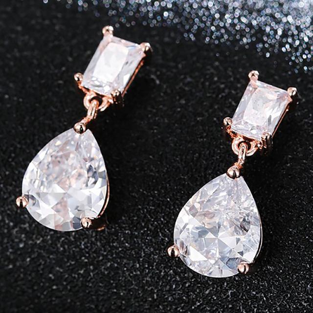 Charm White /Rose /Yellow Gold Color Drop Water Long Earrings Clear Crystal Nail Drop Earings Women Dazzling Wedding Gift Ae331