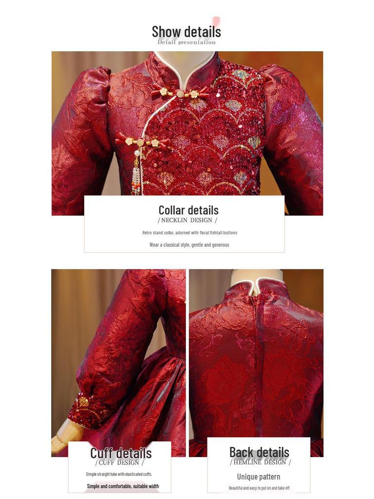 Girls' Velvet Long-Sleeve Warm Princess Dress for Chinese New Year