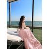 Holiday atmosphere dress women's pleated deep neck long dress pure desire wind sexy big backless lace dress