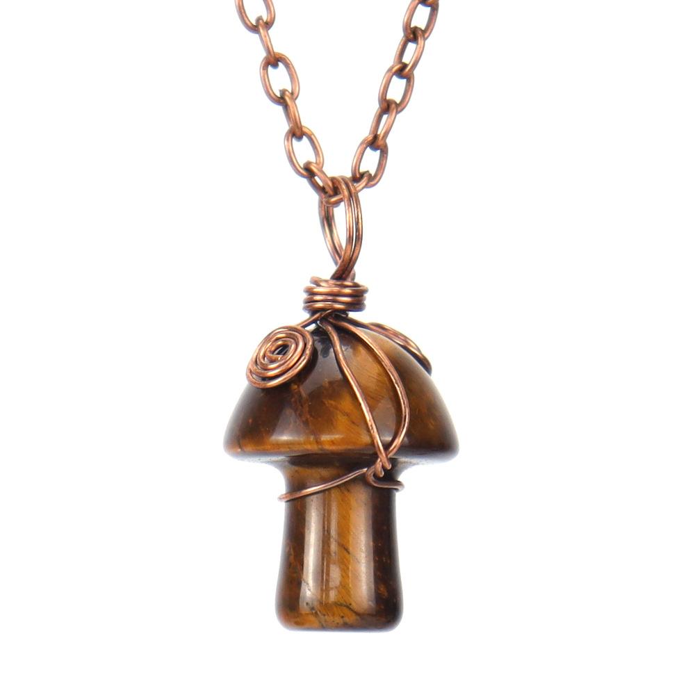 Hand-Wound Crystal Green Dongling Agate Small Mushroom Pendant Necklace Jewelry N586