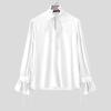 INCERUN Men Stand Neck Lace-up Long Sleeve Casual Oversized Elegant Shirts