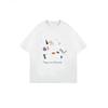 Niedliches Einhorn und Bär bedrucktes weißes T-Shirt für Damen lässiges Sommeroutfit modisches Oberteil mit Cartoon-Design für den täglichen Gebrauch und Freizeitaktivitäten