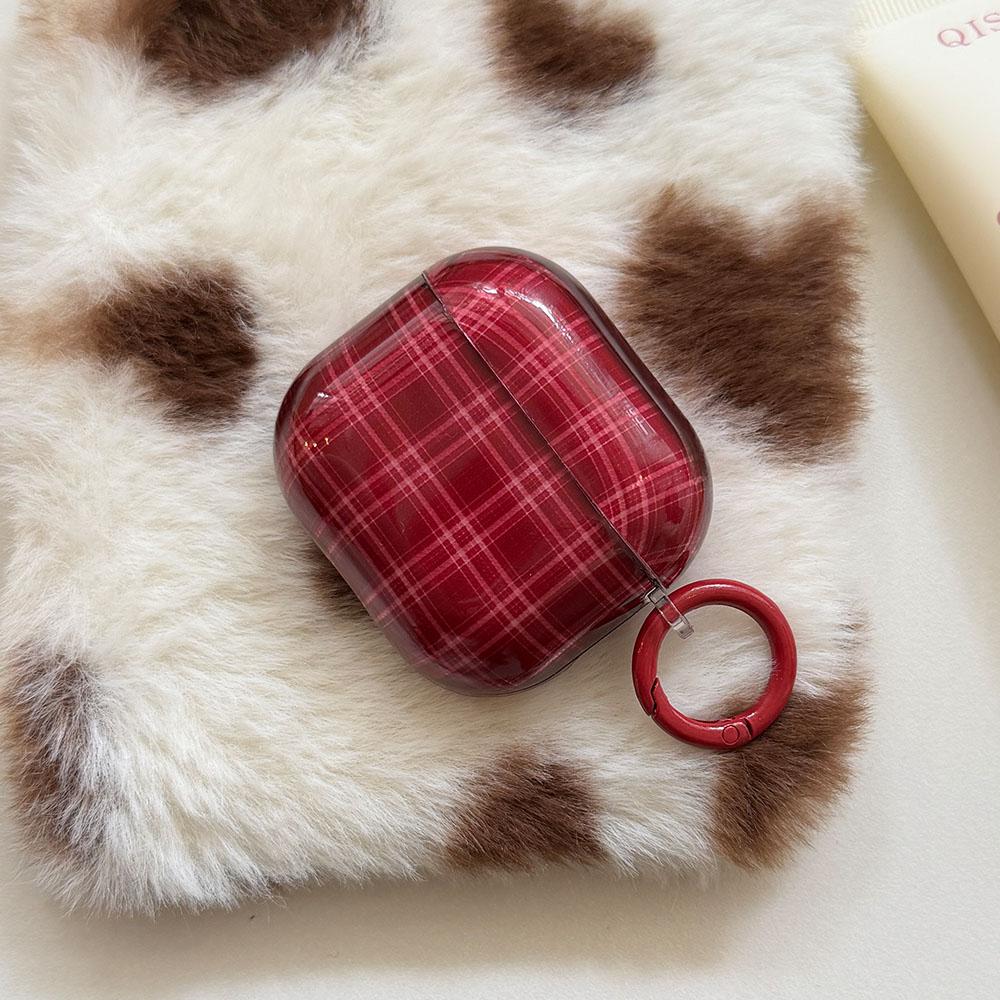 Fashion Retro Wine Red Grid Gloss Soft Silicone Headphone Cases for AirPods 1 2 3 4 Pro 2 Pro3 Cute Pendant Protection Cases