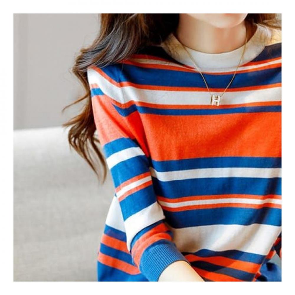 Navava Daily Stripe 5 Short Sleeve Knit Tee Nk1232