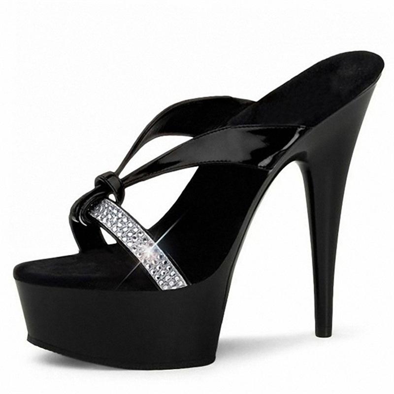 15Cm Autumn Round Head Average Size Thin Heel Heightened Leather Simple Lady High Heel Black Fashion Sandals