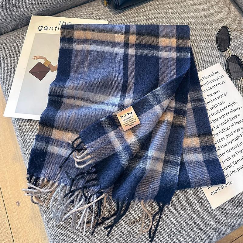 100% Wool Plaid Scarf Men Women Winter Warm Knit Short Shawl Unisex Fashion Accessory