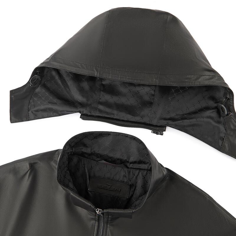 Qipai Men's Lightweight Goatskin Hooded Leather Jacket