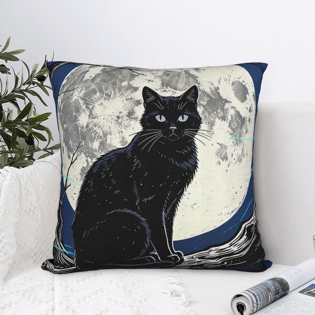 Halloween Black Cats Square Pillow Cases Moon Gothic Cushion Covers Funny Zippered Decor Pillowcase for Home 40x40cm