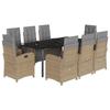 VidaXL Garden Dining Set with Cushions 9 Pcs, Table and Chairs with Adjustable Backrest and Footrest, Furniture 3212597