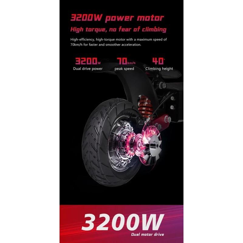 BOYUEDA Q7Pro Max E-Scooter 3200W Dual Motor 52V28AH Battery NFC Activated App Control Escooter Silent Tires Electric Scooter