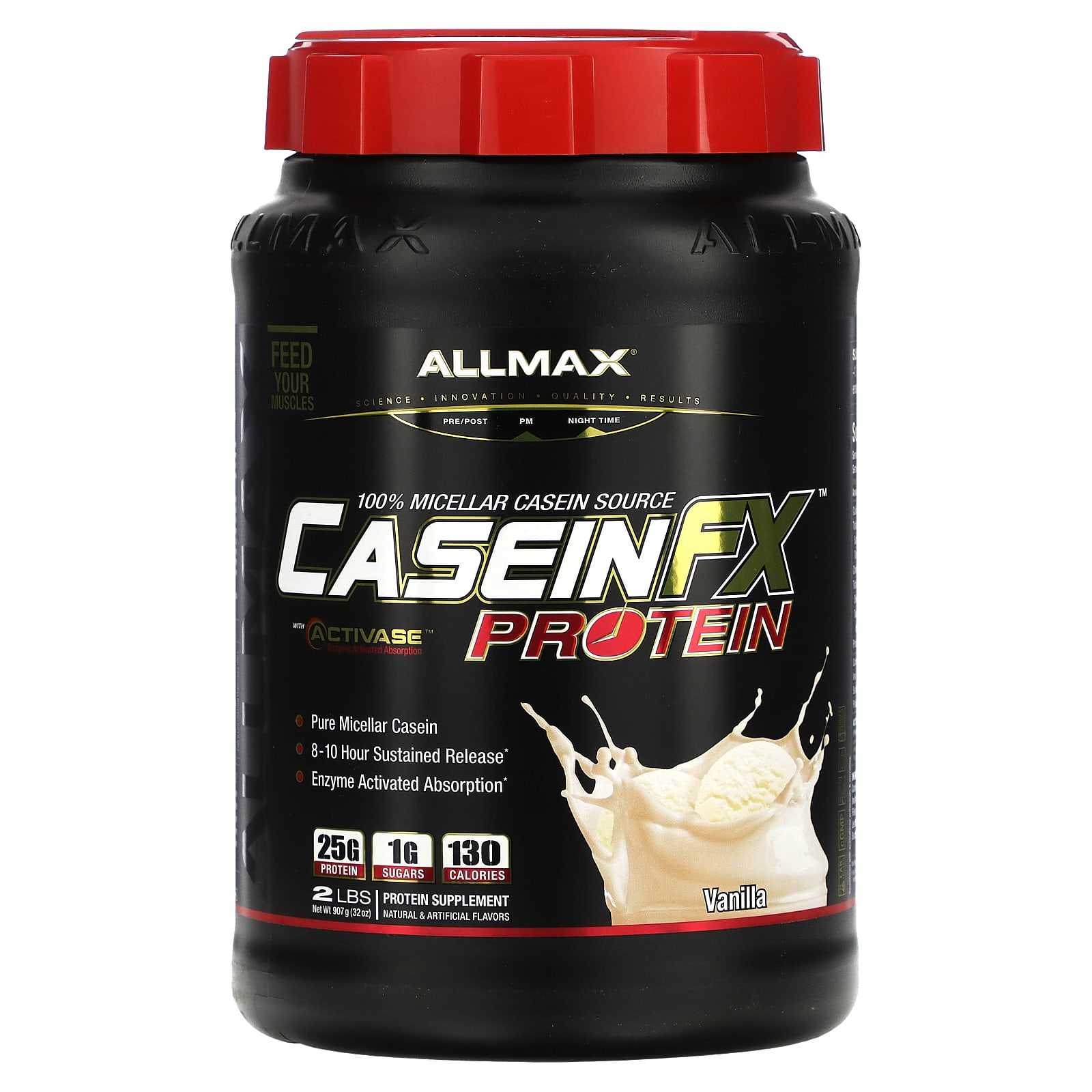 

ALLMAX, CaseinFX, 100% Міцелярний Казеїновий Протеїн, Ваніль, 2 фунти. (907 г)