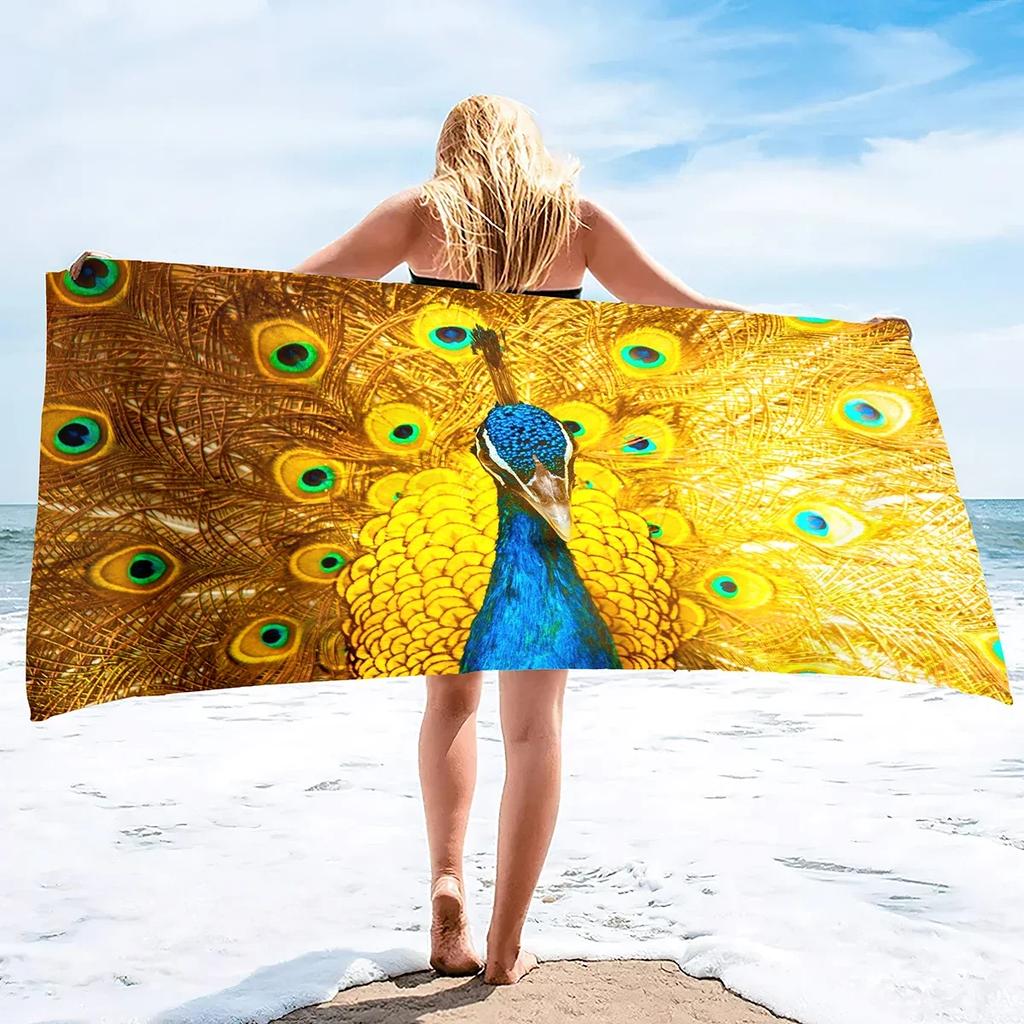 Peacock Beach Towel, Absorbent Quick Dry Sand Free Microfiber Compact Travel Beach Towel, Sandless Lightweight Beach Towel