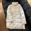 Womens Mid-Length Stand Collar Duck Down Puffer Coat With Single Button Winter Warm Jacket