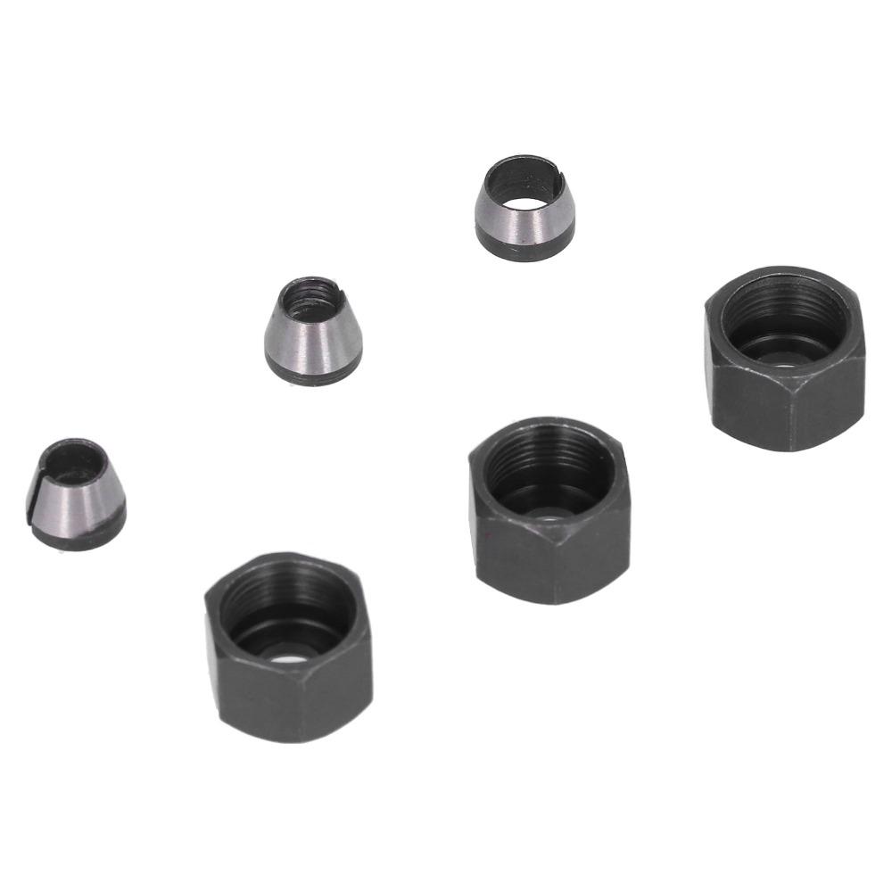 6 Pcs 6mm / 6.35mm / 8mm Router Collet Chuck Carbon Steel with Screw Nuts Chuck Adapter Electric Router Clamp