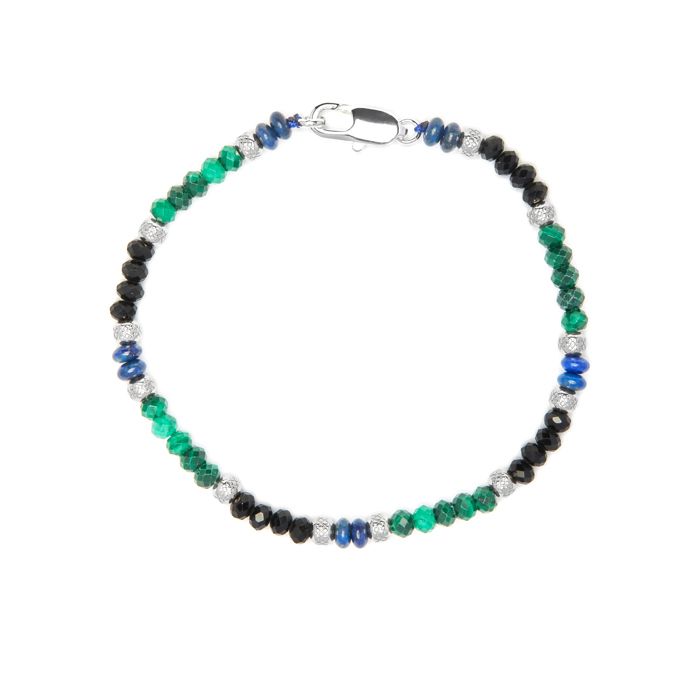 Bracelet - LUXENTER - Ipola - Malachite & Onyx - Finition rhodium argenté - Long. 19 cm
