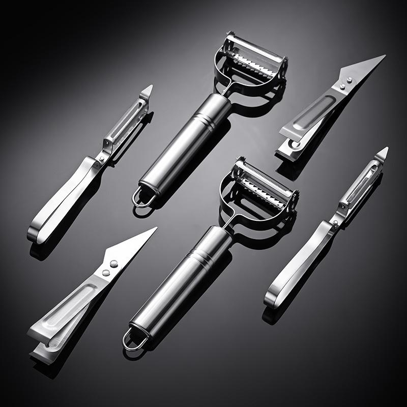 Stainless Steel Peeler Set: Multi-functional Grater, Fruit Knife, Melon & Fruit Peeler, Duck Feather Clip