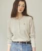 OURHOPE Logo Henley Neck Sleeve T-Shirt - Oatmeal