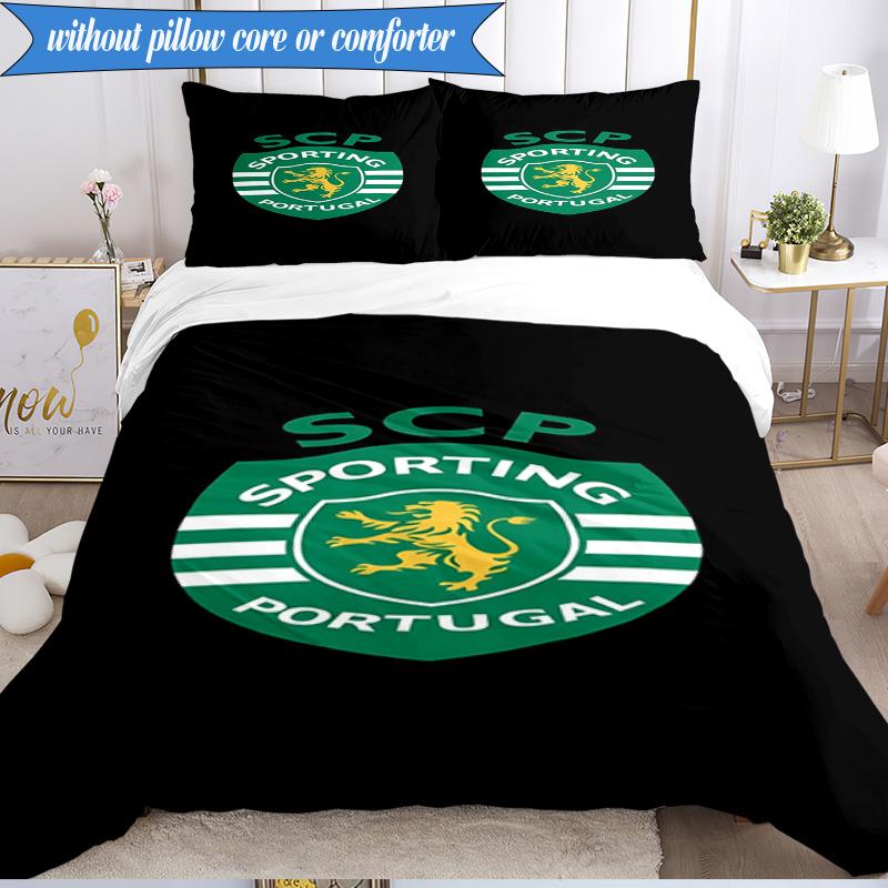 Set Biancheria da Letto 3 Pezzi Emblema Cresta Sporting Cp Stampa 2D (Include 1 Copripiumino + 2 Federe Senza Imbottitura), Decorazione camera da letto, Regalo ventilatore
