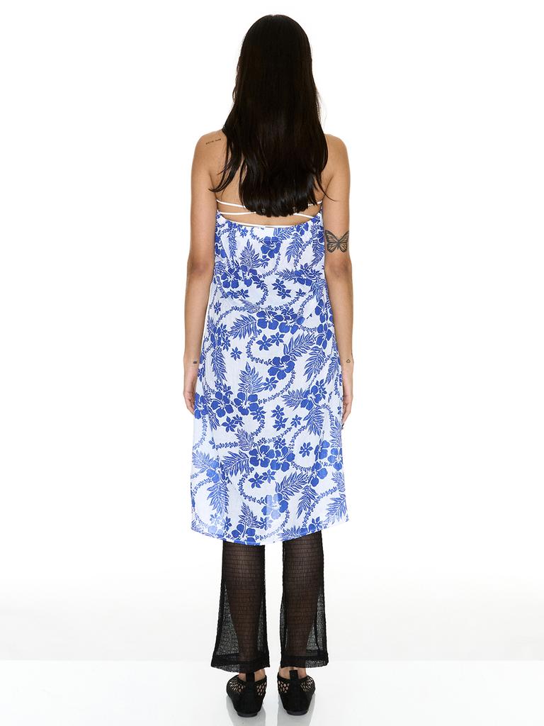Cecese Blue Floral Halterneck Cotton Dress