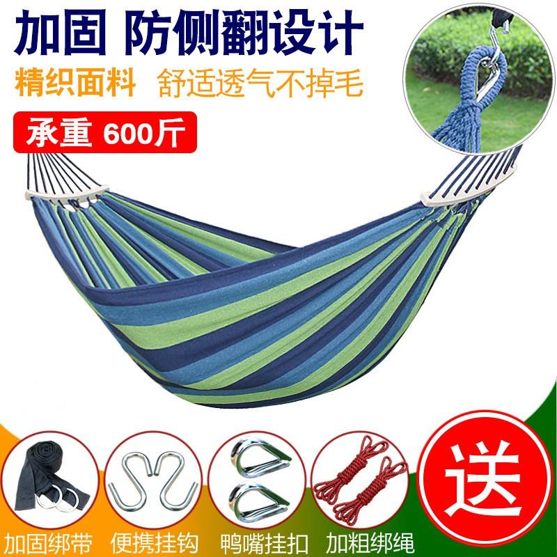 Outdoor Camping Hammock With Duckbill Anti-Tip Wooden Rods Heavy-Duty Canvas Nylon Fabric Reinforced Eyelets 200kg Load