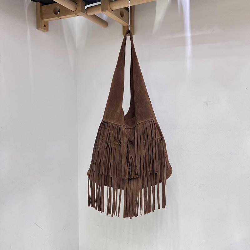 Miękka zamszowa mini torebka na ramię z frędzlami Duża pojemność Codzienna torebka crossbody damska