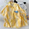 Women's Cartoon Cloud Cotton Pajama Set - Cardigan, Short Sleeve, Shorts, Home Wear