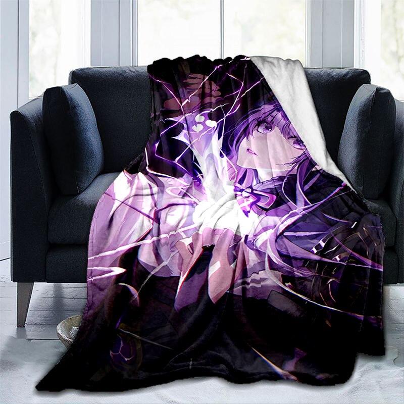 Pătură cu imprimeu Genshin Impact cu desene animate, flanel, căldură, moale, canapea extensibilă de pluș, pătură pentru aruncare, pătură de pluș, anime drăguț