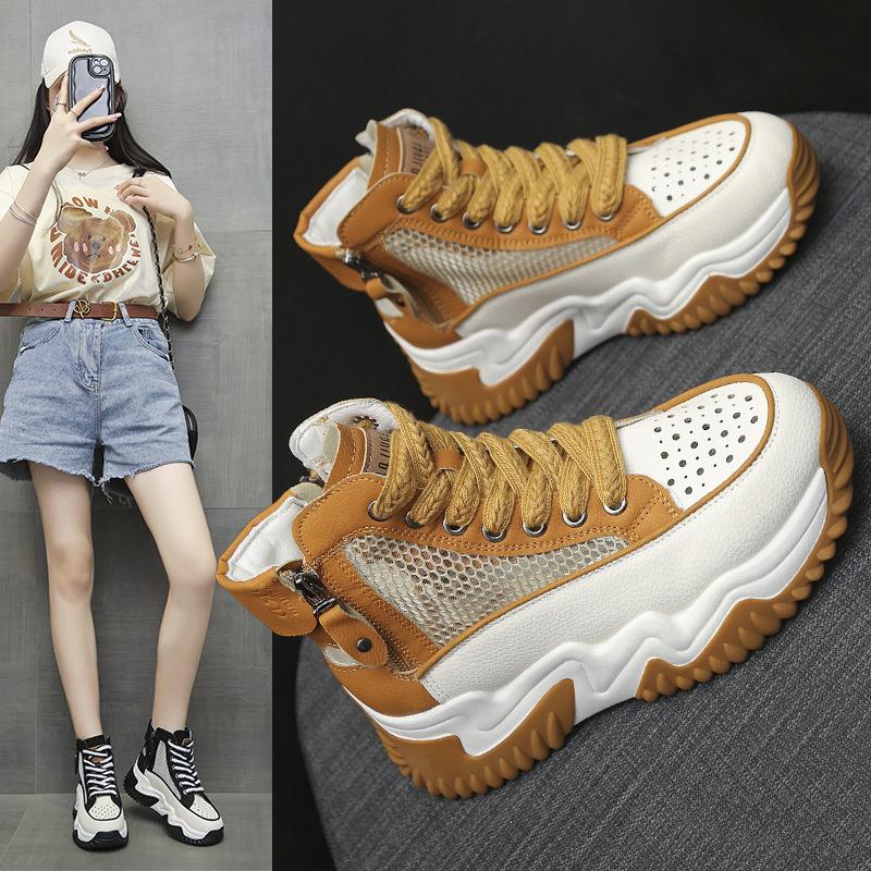 Mesh Women's Platform Shoes Thick-soled Height-enhancing Casual Versatile Sports Shoes Thick-soled Breathable Non-slip Women's Shoes
