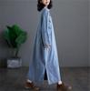 ZHENGTU Cheongsam Denim Long Sleeve Tunic Maxi Dress with Chinese Sizes Women's Dress, Dress, Ethnic, Figure-Flattering, Slit, Style, Retro,