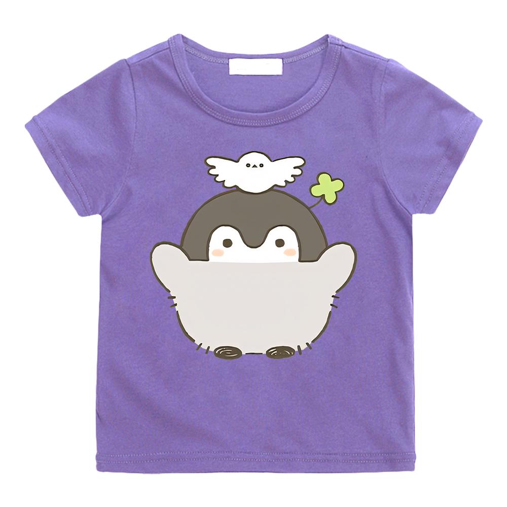 Cute Cartoon Print T-shirt Positive Energy Penguins Cotton Anime Print Tees Top Kawaii Children Tee-shirt Kids Clothes