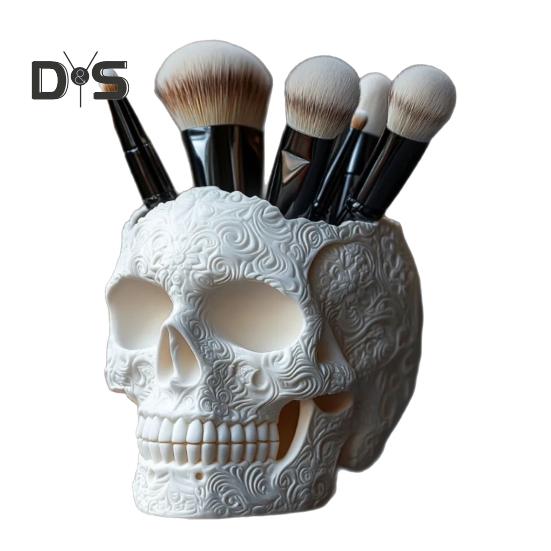 

Держатель для кистей для макияжа в форме черепа, большой контейнер для кистей для макияжа, прочная конструкция из смолы, органайзер для хранения белый