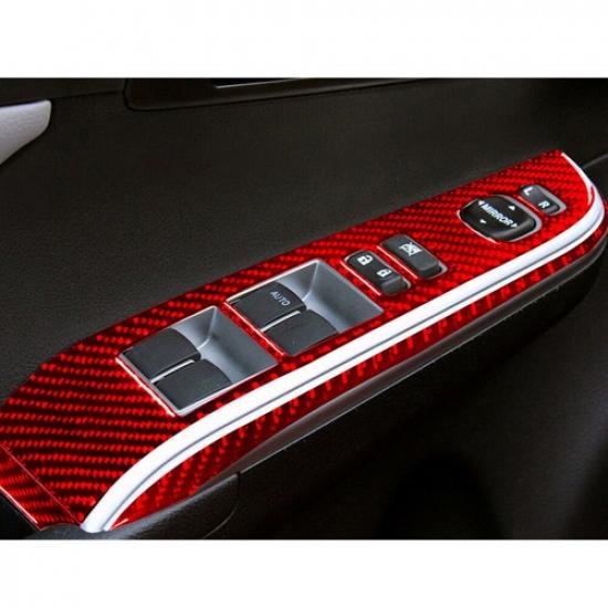 12Pcs For Toyota Camry Red Carbon Fiber Interior Door Control Kit Cover Trim
