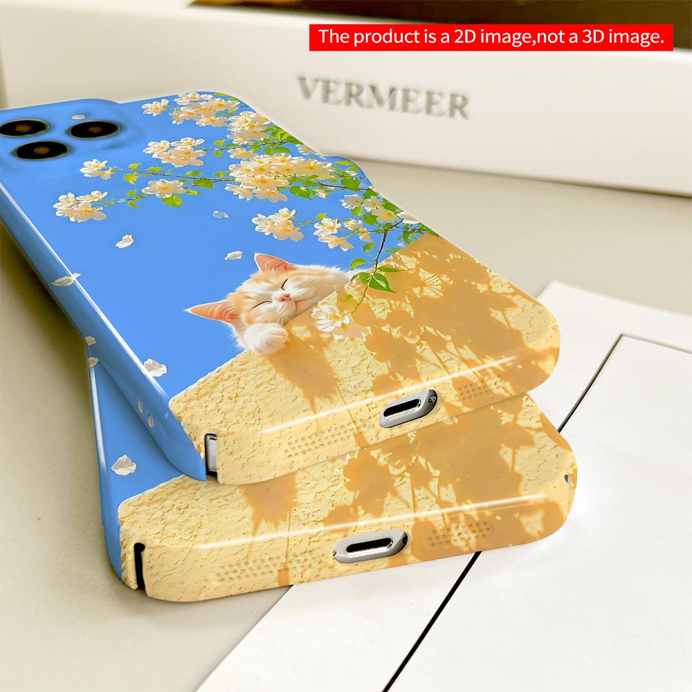 Sleeping Cat Among White Flowers All Inclusive Film Hard Phone Case, Compatible with iPhone 18 Pro Max 17 16 15 14 13 12 11