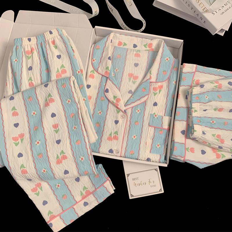 

Весенне-летняя пижама из облачного хлопка с коротким рукавом и принтом тюльпанов, женский комплект для отдыха из трех предметов M