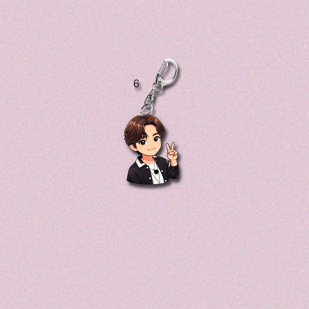 BTS Cute Casual Outfit Cartoon Acrylic Keychain, Bangtan Boys Cartoon Figure Keyring Inspired by Real Photos, Kpop ARMY Fans Bag Charm