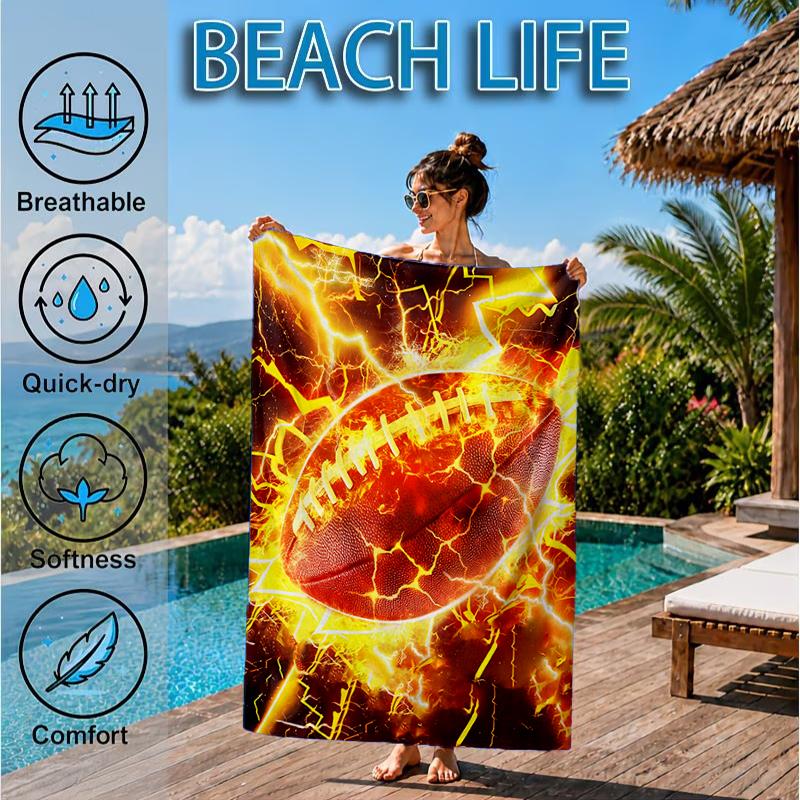 Electric Football Fire Beach Towel, Microfiber Beach Towel, Perfect For Pool, Beach, Travel, Home Decor Beach Party Fan gifts