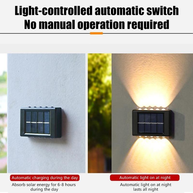 10 LED-es napenergiával működő kétfejű fali lámpa, kültéri udvari vízálló mosókorlát dekoráció, ünnepi világítás