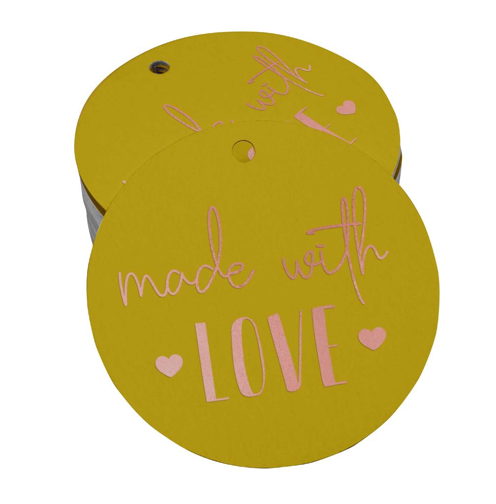 Inkdotpot Pack Of 100 Real Gold Foil Paper Tags Made With Love Text Favor Hang