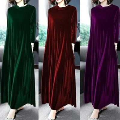 Elegant Gold Velvet Long-Sleeve Dress for Spring/Autumn 2025 - European & American Style