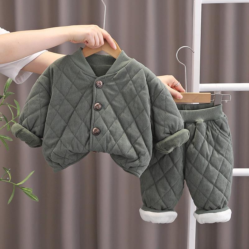 Autumn and Winter New Kids' Clothing Lightweight Homewear Outdoor Two-piece Set for Boys, Cozy Winter Outfit for Babies