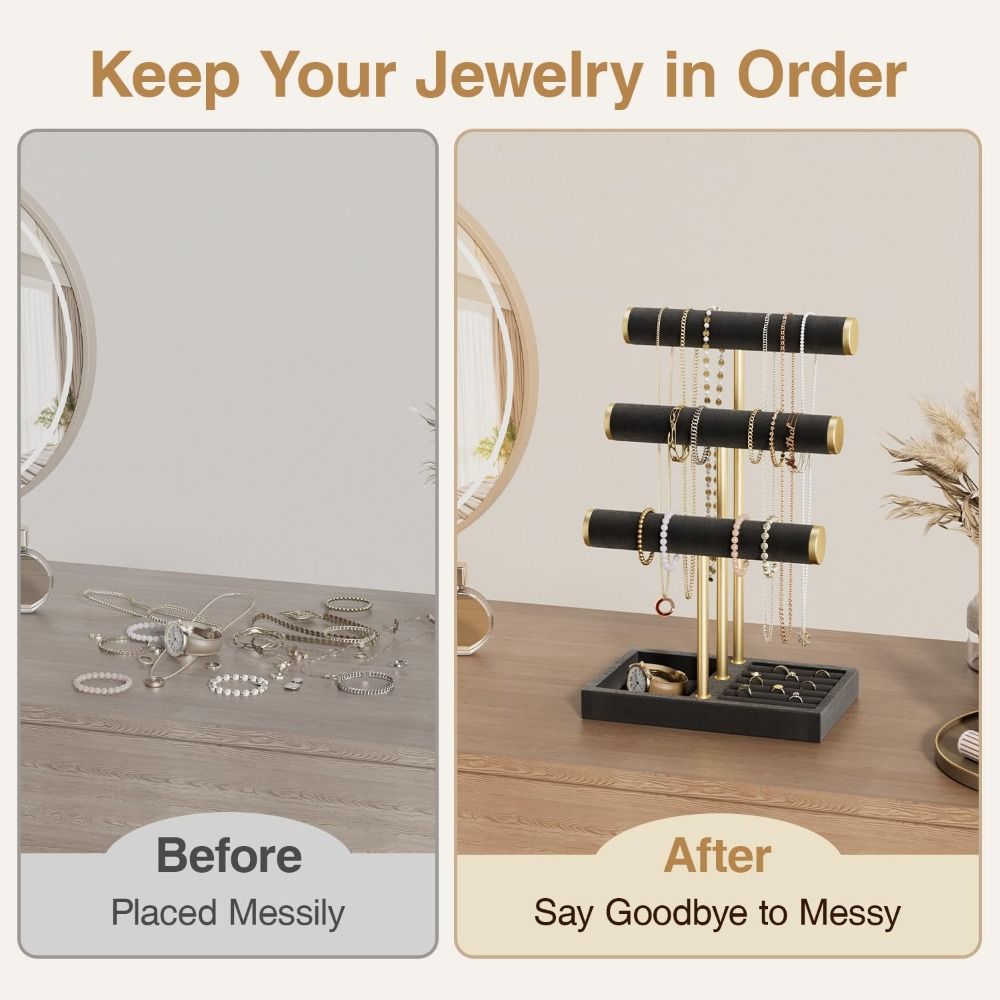 Wooden Bracelet Organizer Stand 3 Tier Necklace Storage Rack Upgraded Jewelry Display Stand  Unisex