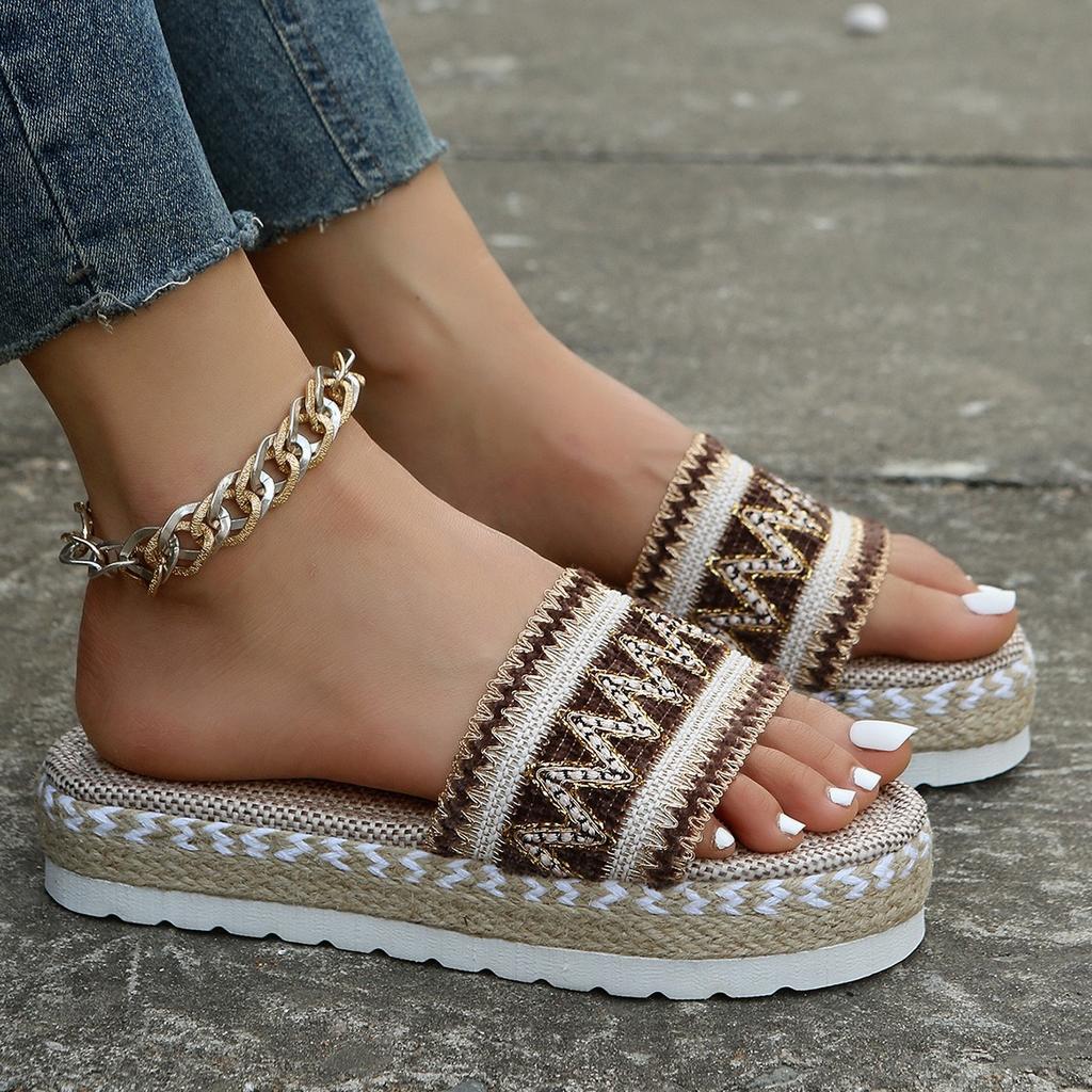 Ladies' Wedge Heel Sandals, Thick-soled Shoes Made of Woven Hemp Rope, and Comfortable Sponge Slippers