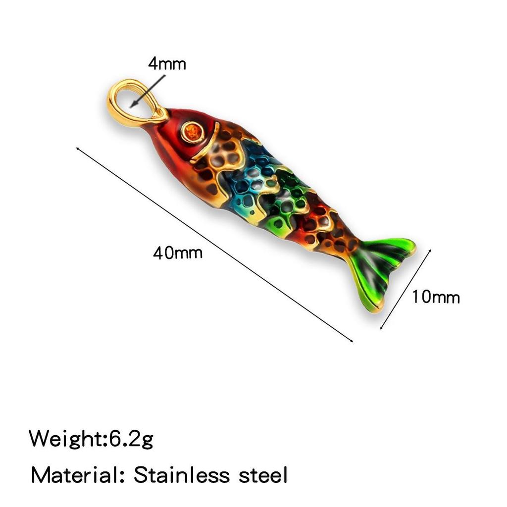 Luxury Enamel Koi Fish Pendant Necklace with Movable Stainless Steel Accents