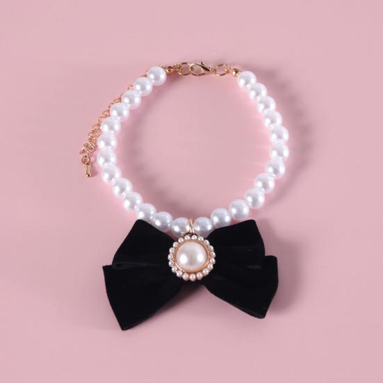 Princess Style Cat Necklace Faux Pearls Velvet Bowknot Decor Adjustable Design Pet Kitten Collar Pet Accessory
