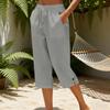 Women Cropped Pants Elastic High Waist Lace-up Straight Leg Casual Trousers with Pockets Breathable Summer Pants School Daily Wear