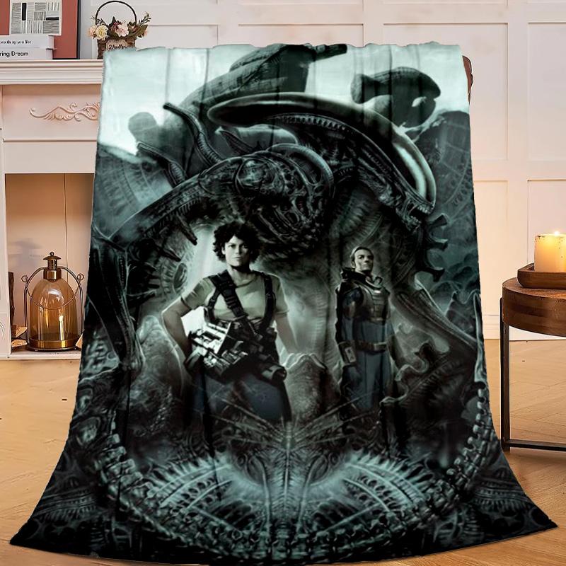1PC Alien horror Artwork Flannel Blanket Gift, Suitable for Both Men And Women, Soft Ideal for Beds And Sofa, Birthday Or Christmas Gift